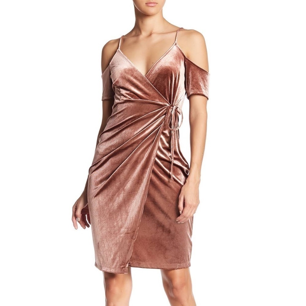 Brown Velvet Astr Cold Shoulder Wrap Dress Size M